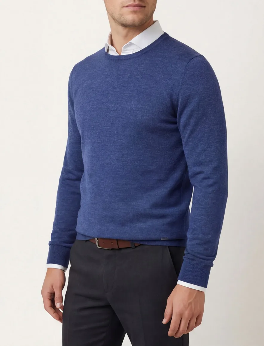 Olymp Level 5 pullover ronde hals navy scheerwol