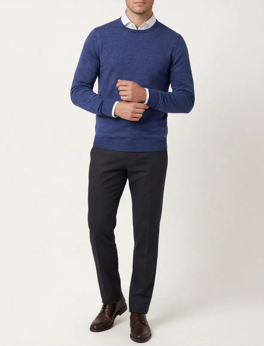 Olymp Level 5 pullover ronde hals navy scheerwol