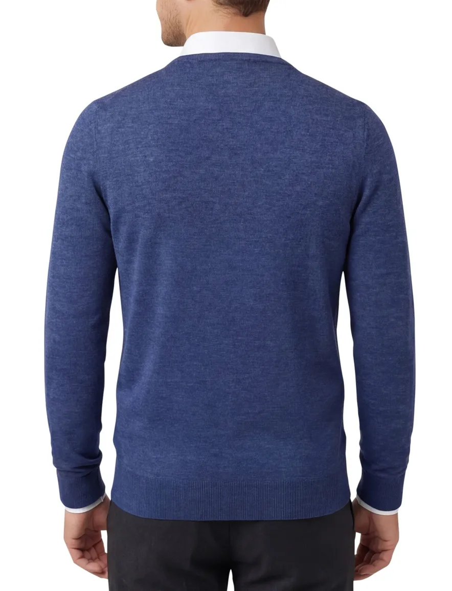 Olymp Level 5 pullover ronde hals navy scheerwol