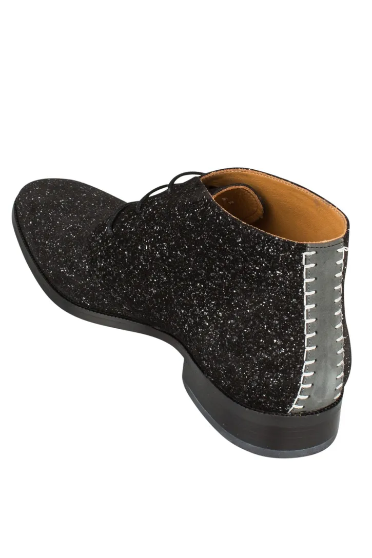 Portofino nette veterschoenen zwart melange grijs hielstuk