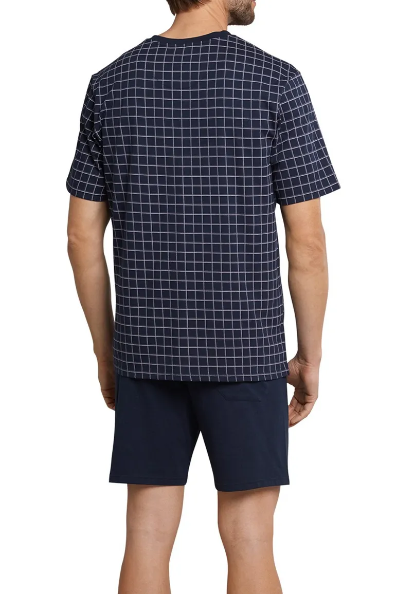 Schiesser Dark Sapphire shortama donkerblauw ruitmotief