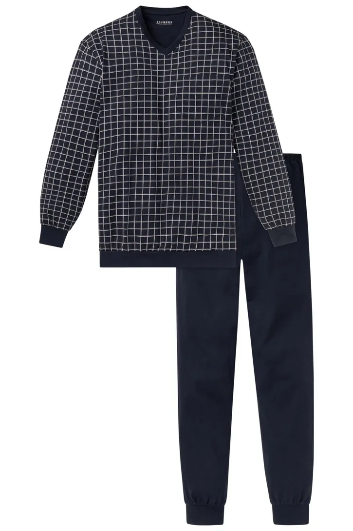 Schiesser pyjama donkerblauw blokruit