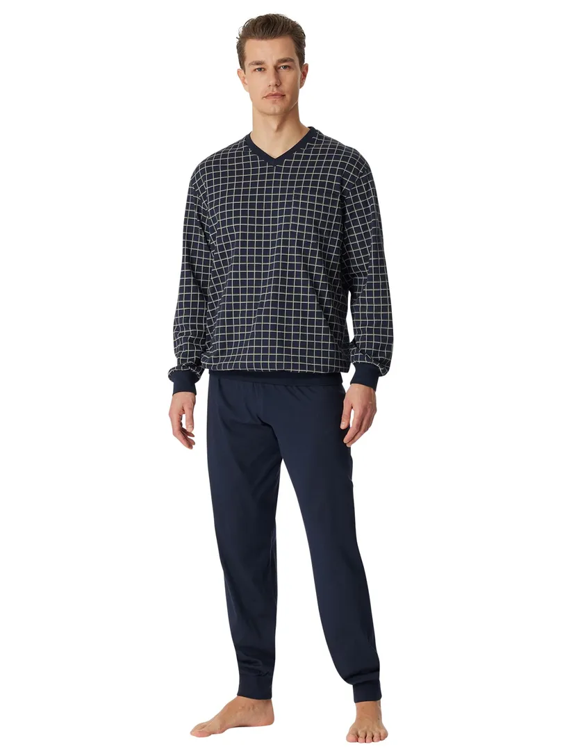 Schiesser pyjama donkerblauw blokruit