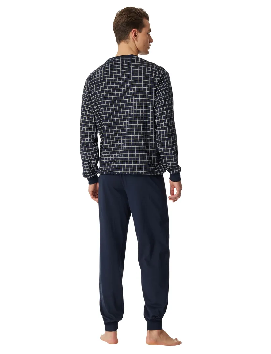 Schiesser pyjama donkerblauw blokruit