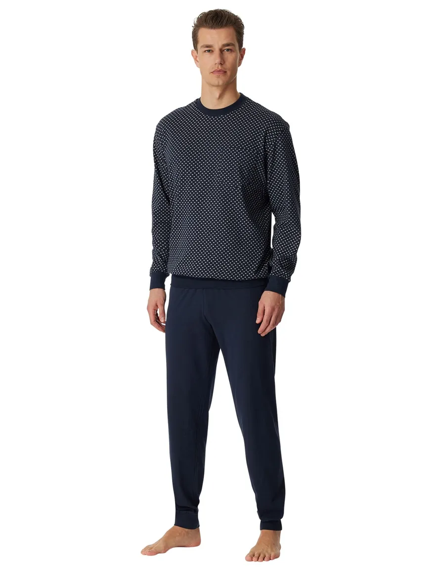 Schiesser herenpyjama donkerblauw motief