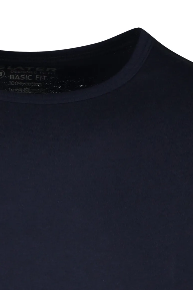Slater t-shirt donkerblauw effen katoen 2-pack