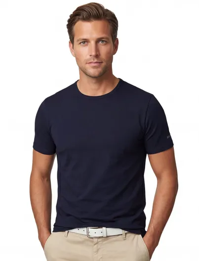 Slater Slater t-shirt donkerblauw effen katoen 2-pack