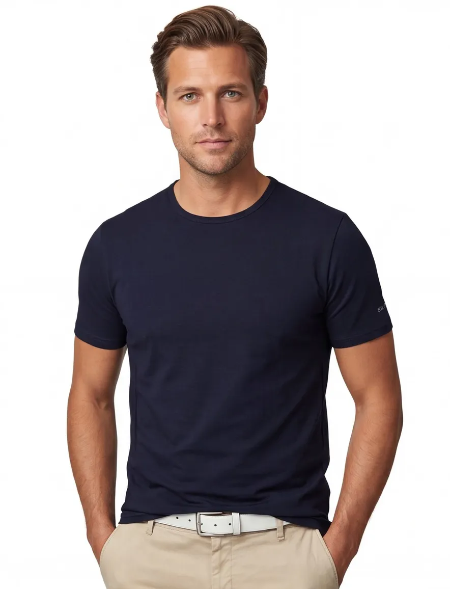 Slater t-shirt donkerblauw effen katoen 2-pack