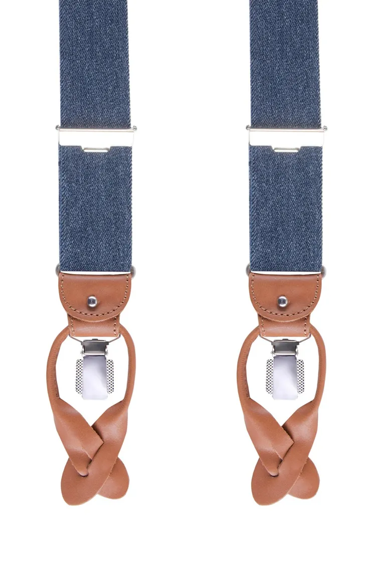 Profuomo bretels jeans blauw melange