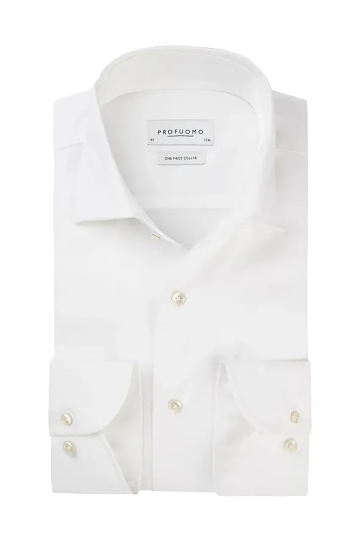 Profuomo wit overhemd one piece collar slim fit