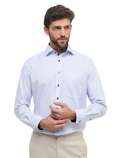 Eterna Eterna strijkvrij shirt lichtblauw structuur