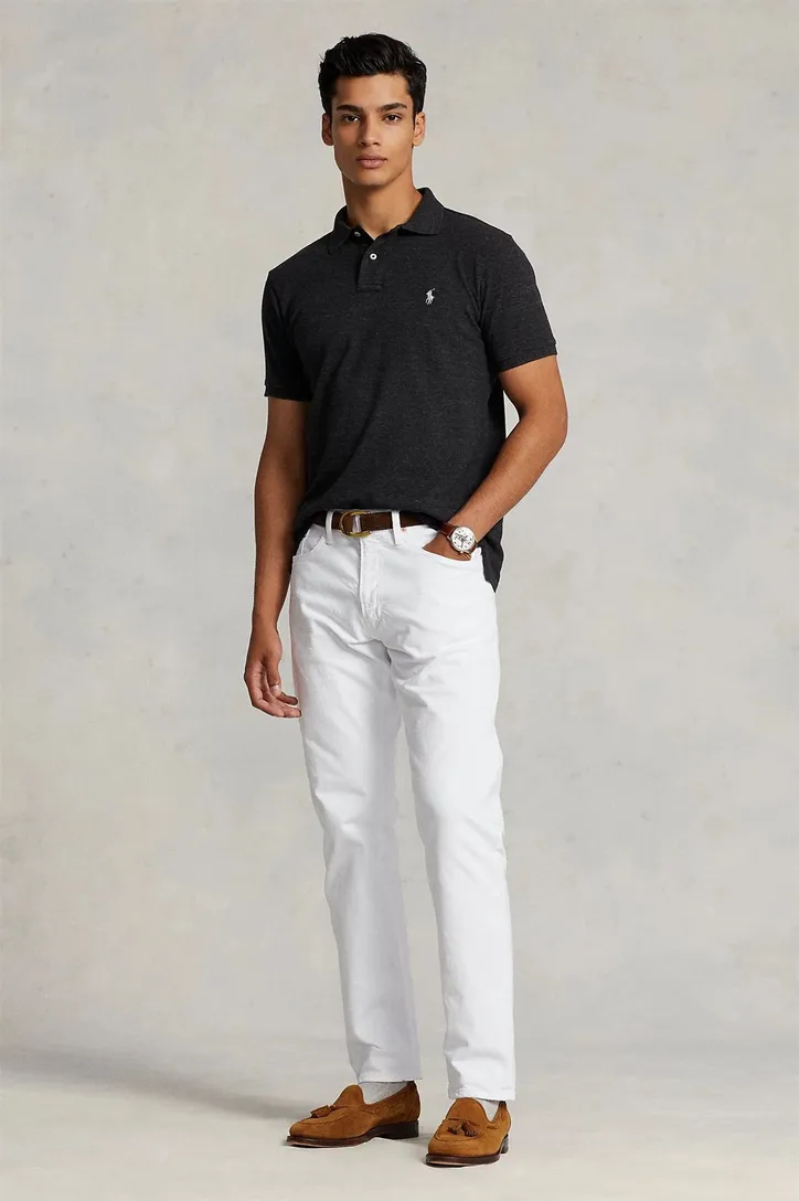 Polo Ralph Lauren poloshirt met logo grijs effen katoen slim fit