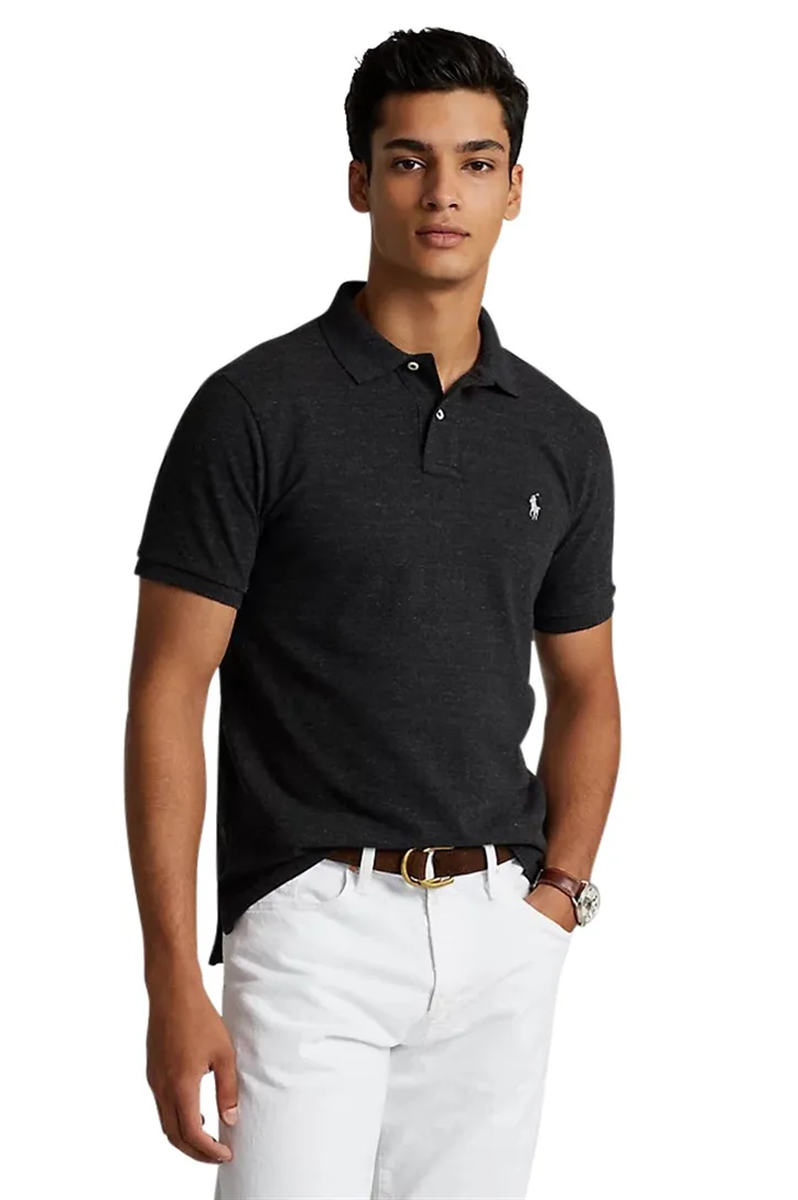 Polo Ralph Lauren poloshirt met logo grijs effen katoen slim fit