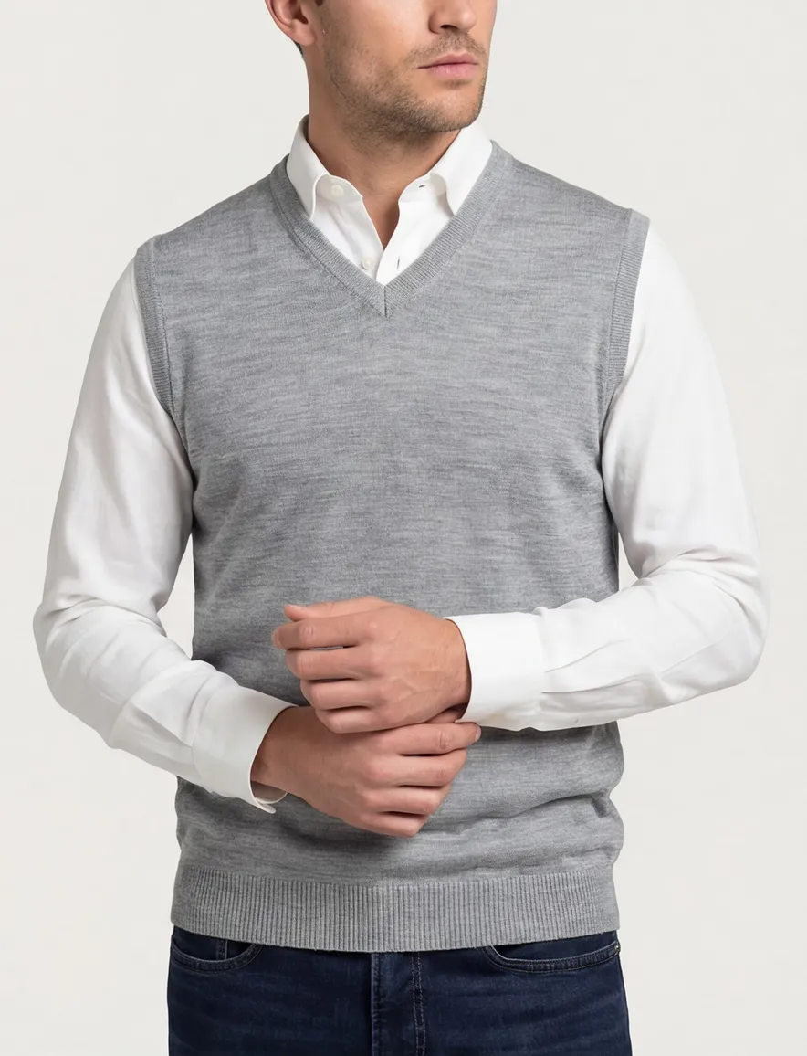 Maerz slipover grijs melange classic fit merinowol