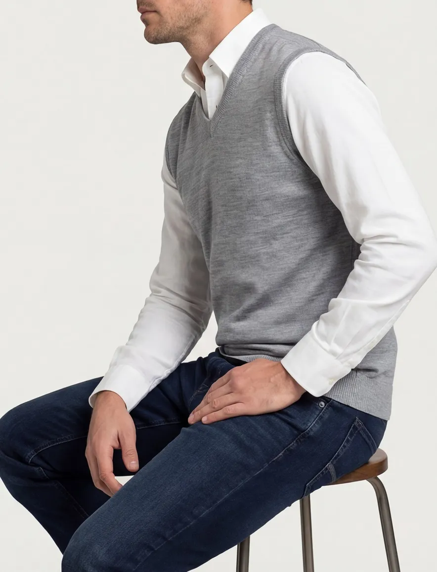 Maerz slipover grijs melange classic fit merinowol