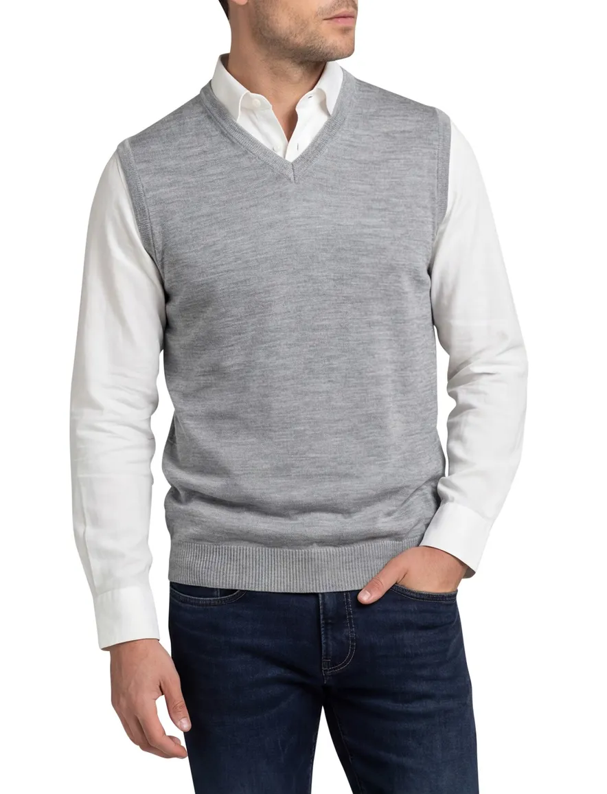 Maerz slipover grijs melange classic fit merinowol