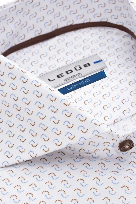 Ledub tailored fit overhemd stretch bruin patroon