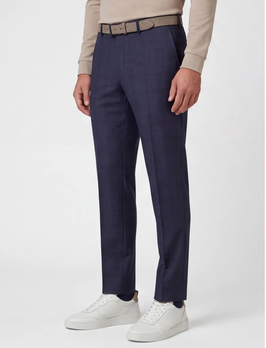 Dressler pantalon Mix & Match donkerblauw ruit wol