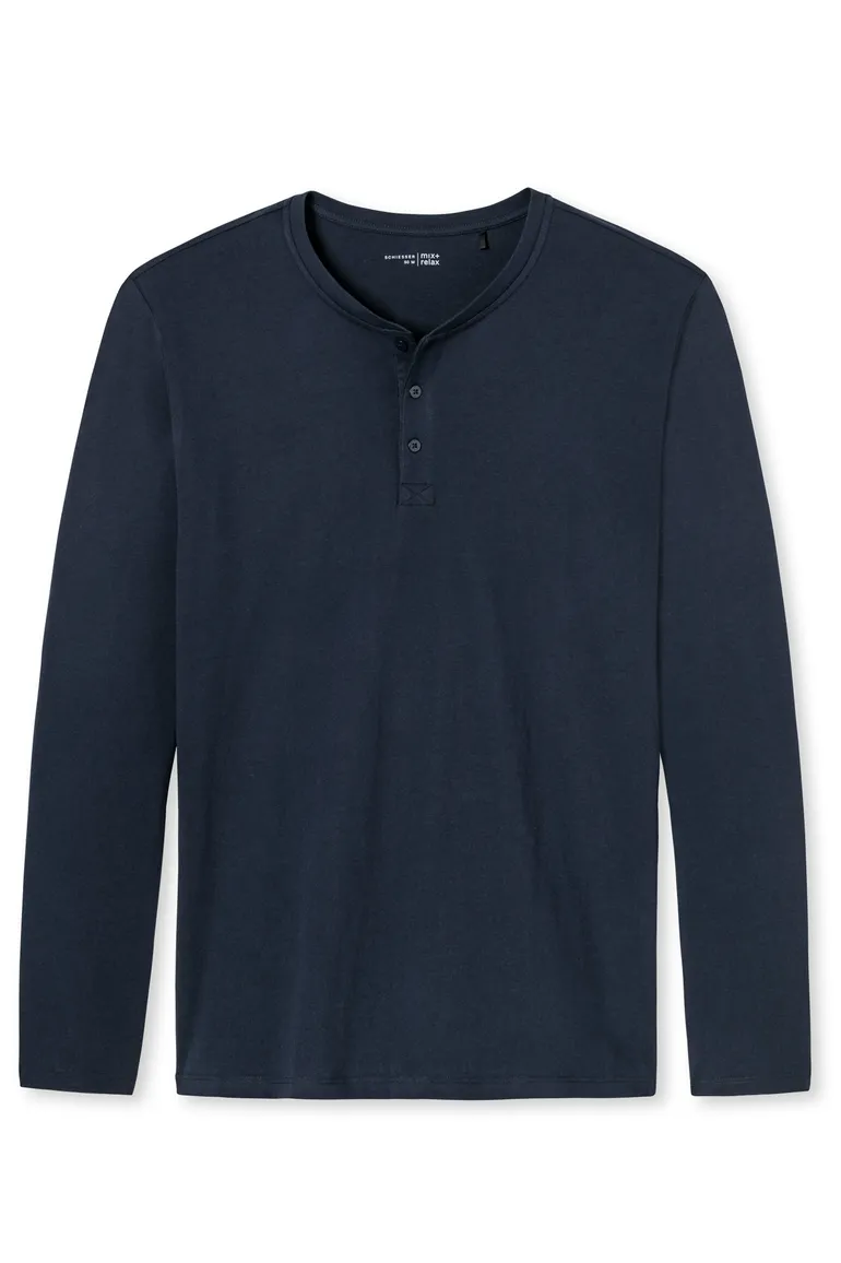 Lange mouwen Schiesser pyjamashirt donkerblauw