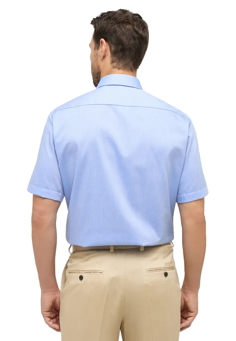 Eterna overhemd korte mouw Modern Fit blauw effen katoen normale fit