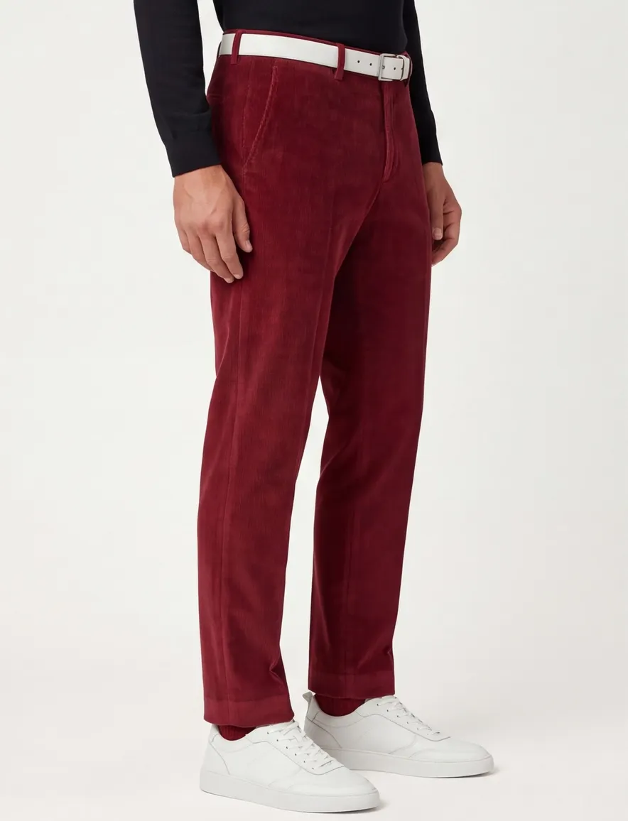 Hiltl corduroy broek rood effen corduroy, katoen modern fit