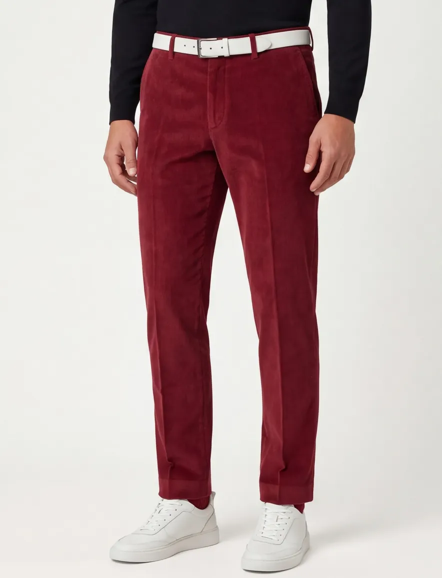 Hiltl corduroy broek rood effen corduroy, katoen modern fit