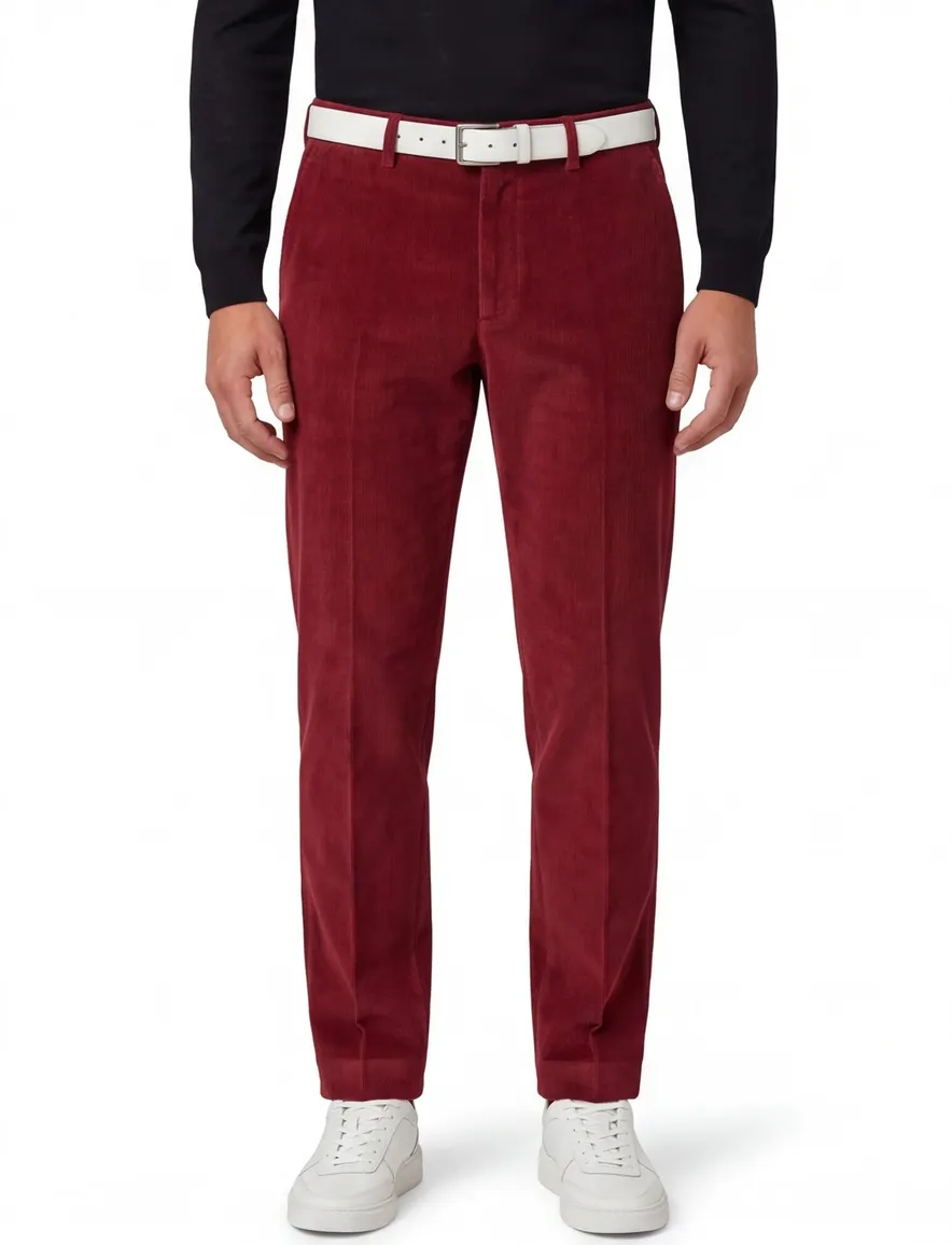 Hiltl corduroy broek rood effen corduroy, katoen modern fit