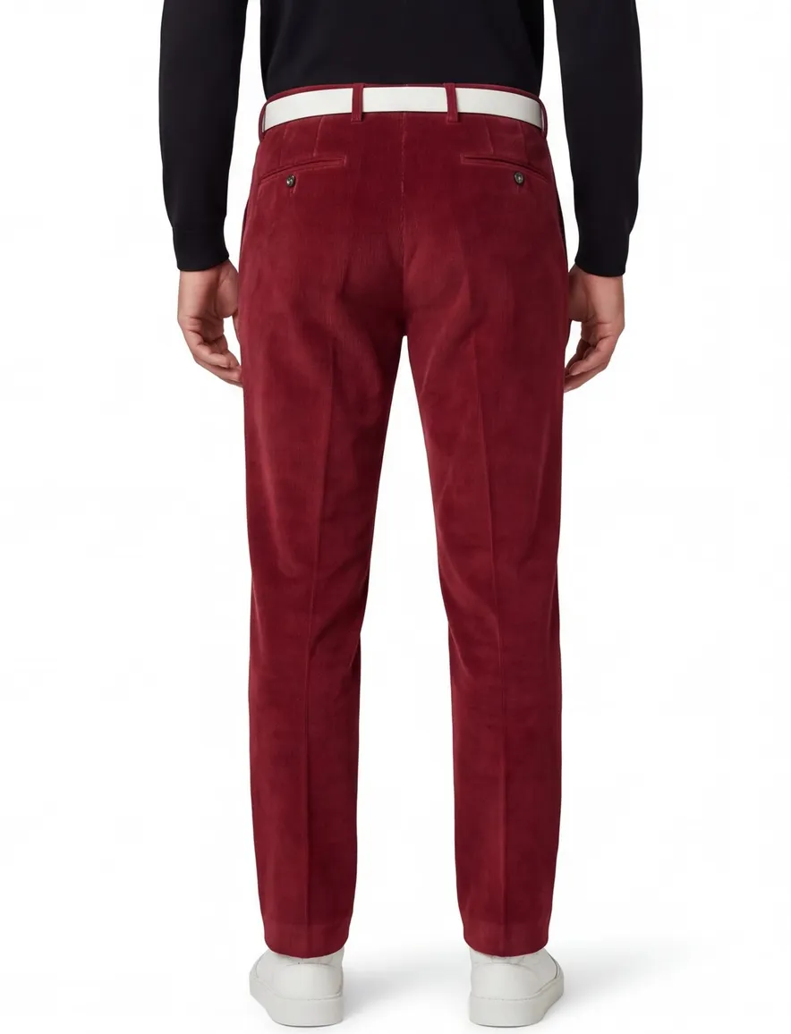 Hiltl corduroy broek rood effen corduroy, katoen modern fit
