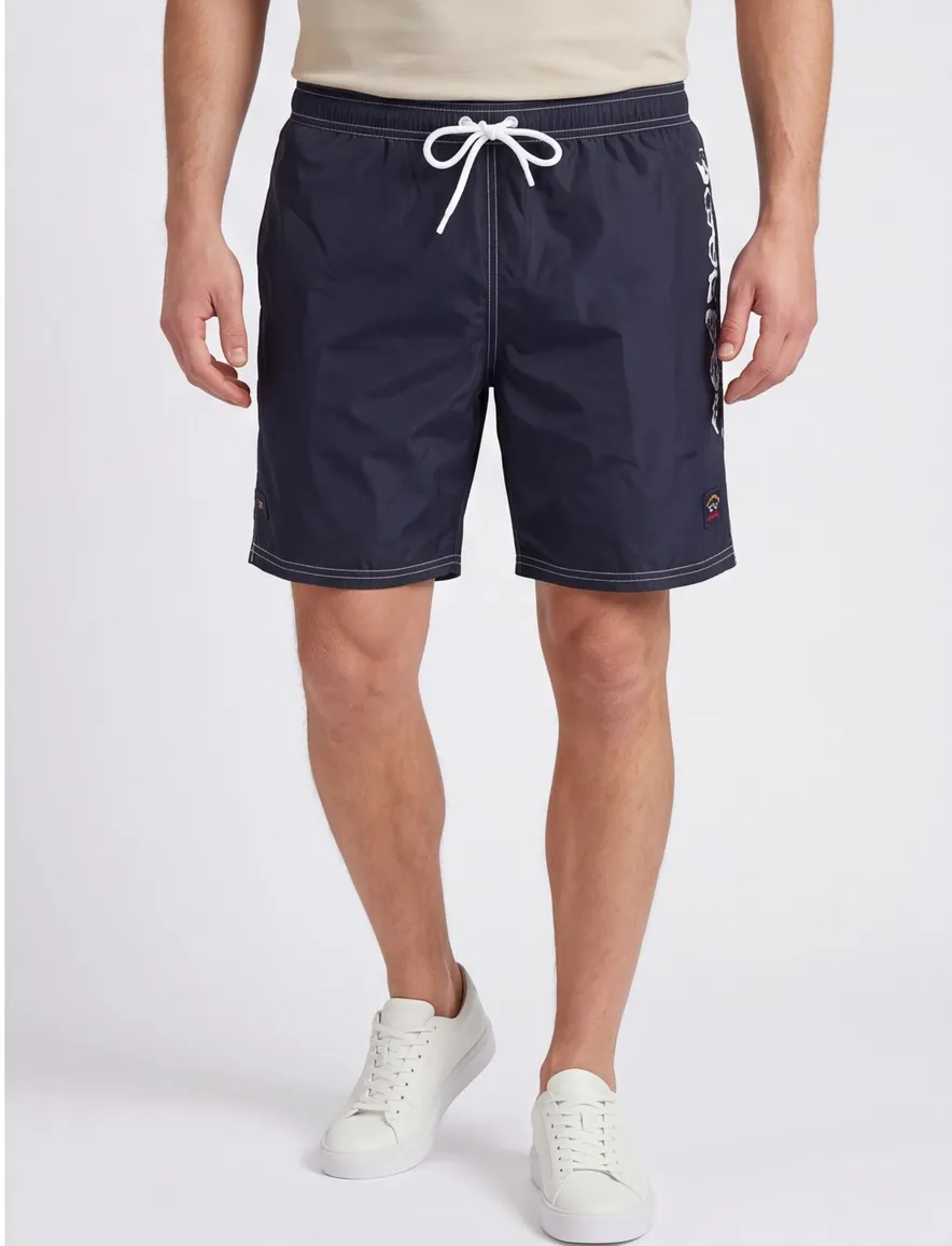 Paul & Shark zwemshort navy merk opdruk elastische band