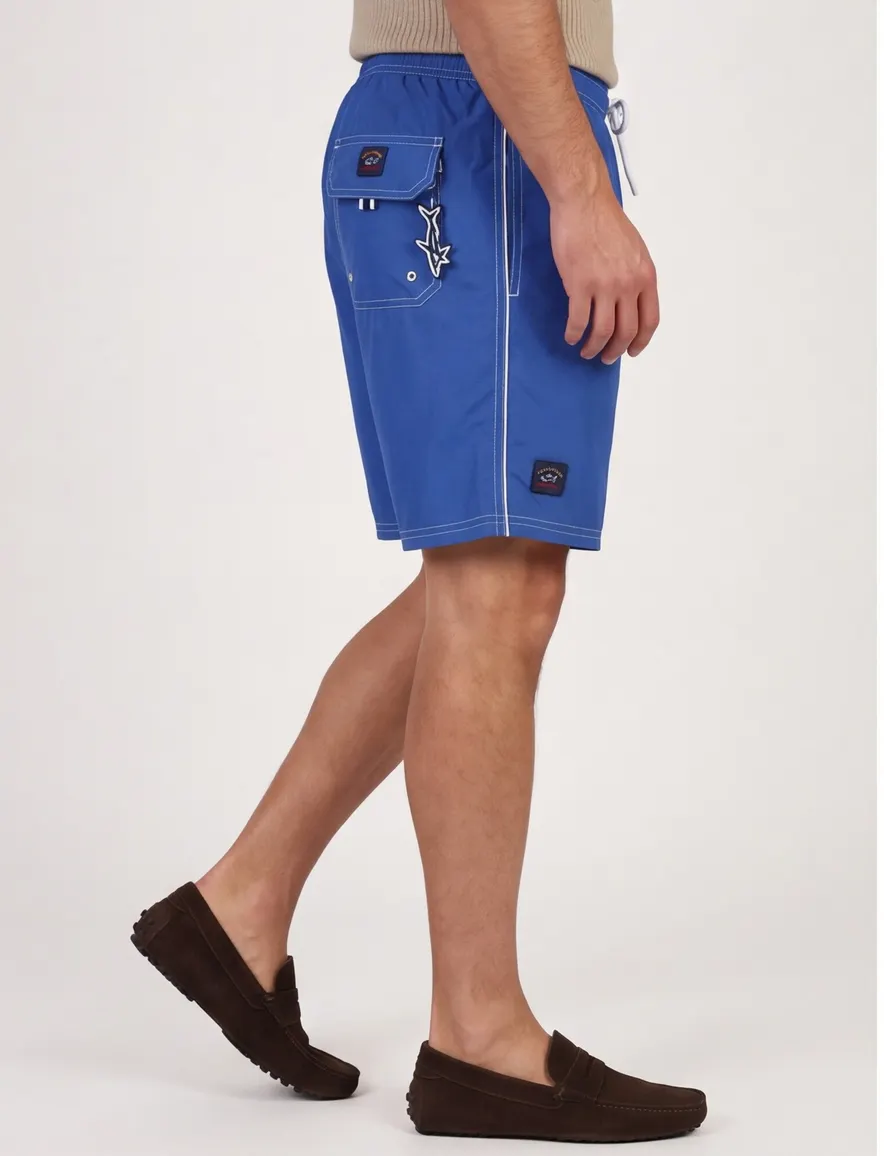 Paul & Shark zwemshort merk opdruk blauw