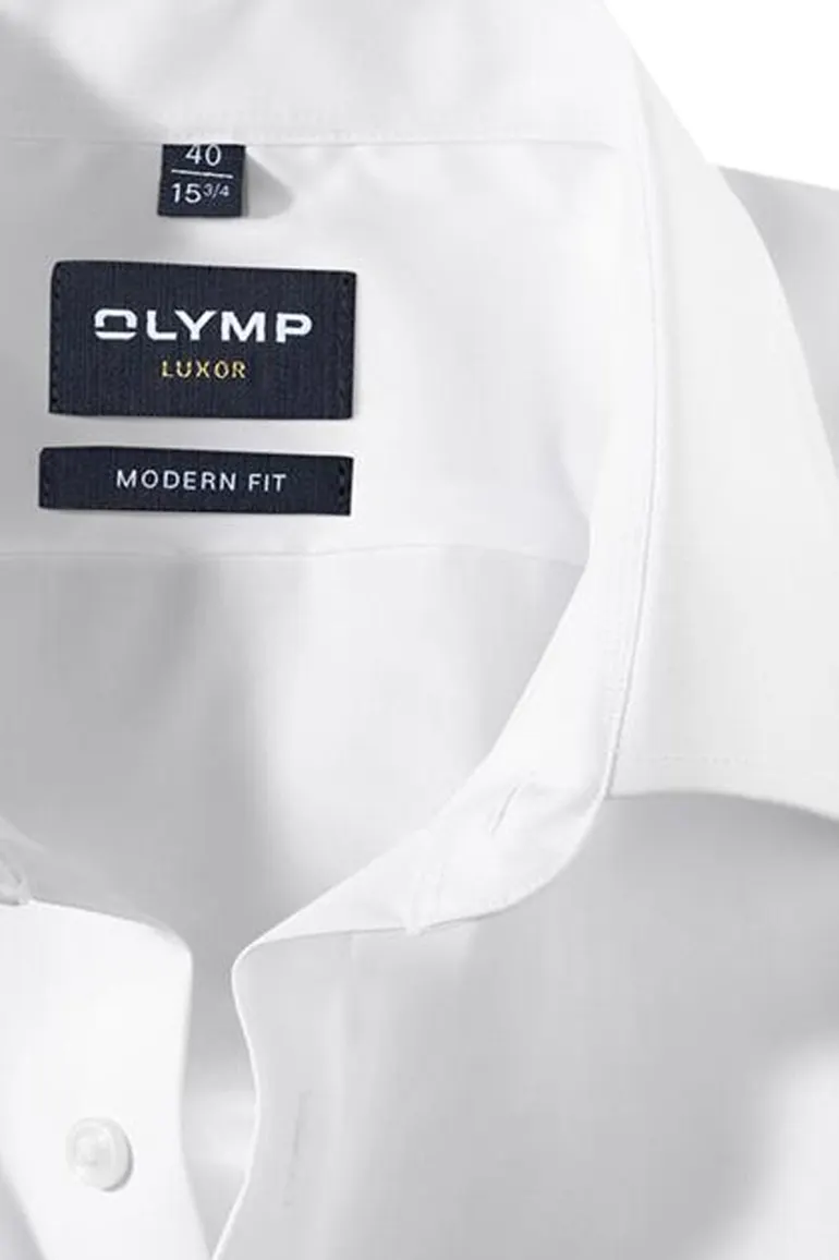overhemd korte mouw Olymp Luxor Modern Fit wit effen katoen normale fit