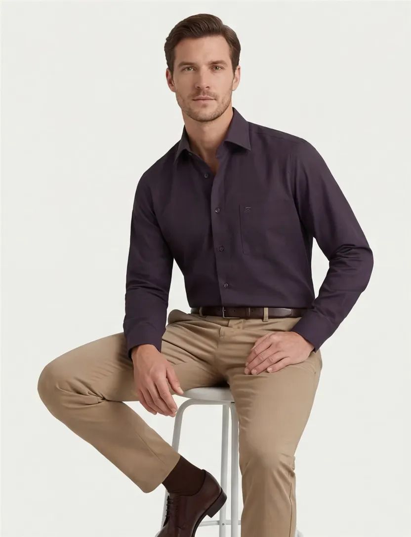 Aubergine zakelijk Olymp overhemd Luxor Modern Fit normale fit katoen