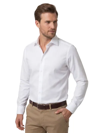 Olymp Olymp overhemd Luxor Modern Fit normale fit wit effen 100% katoen