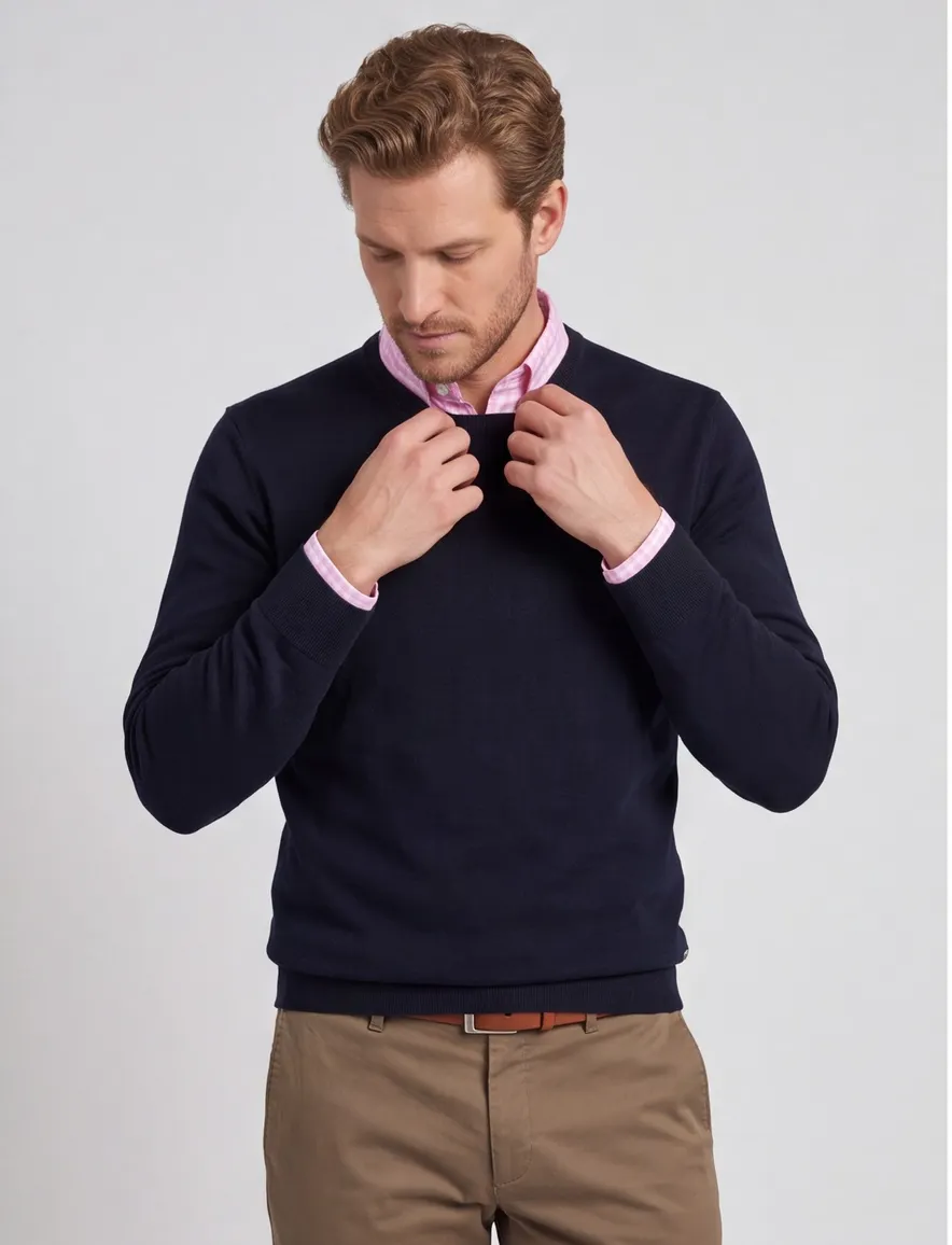 Olymp trui ronde hals navy merinowol