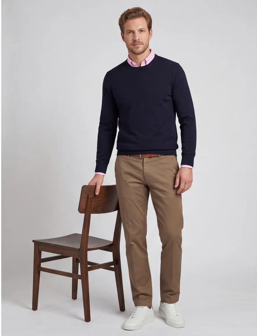 Olymp trui ronde hals navy merinowol