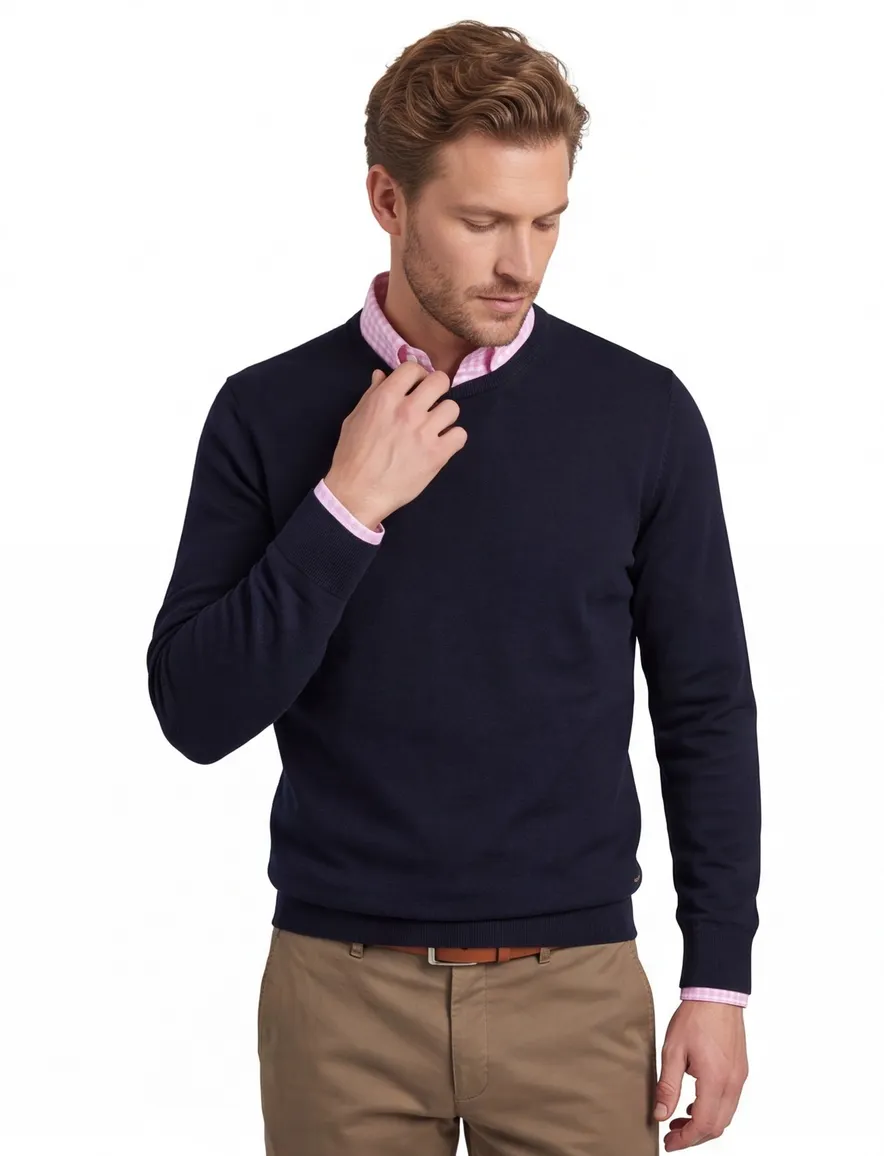 Olymp trui ronde hals navy merinowol