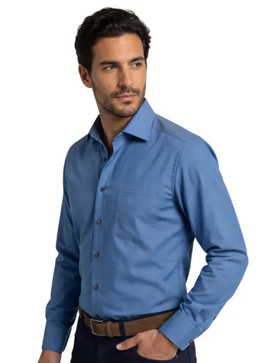 Olymp Olymp overhemd blauw zwarte knoop Luxor
