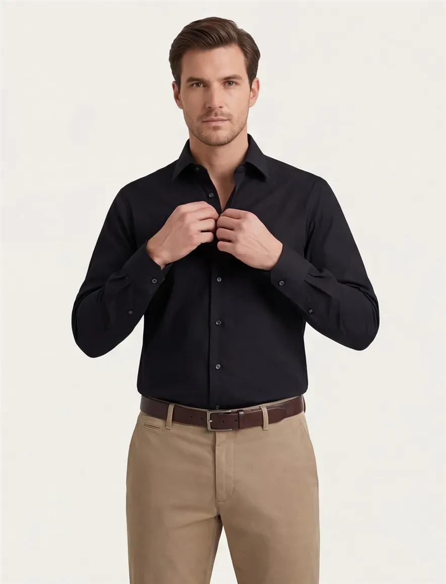Seidensticker overhemd effen zwart slim fit