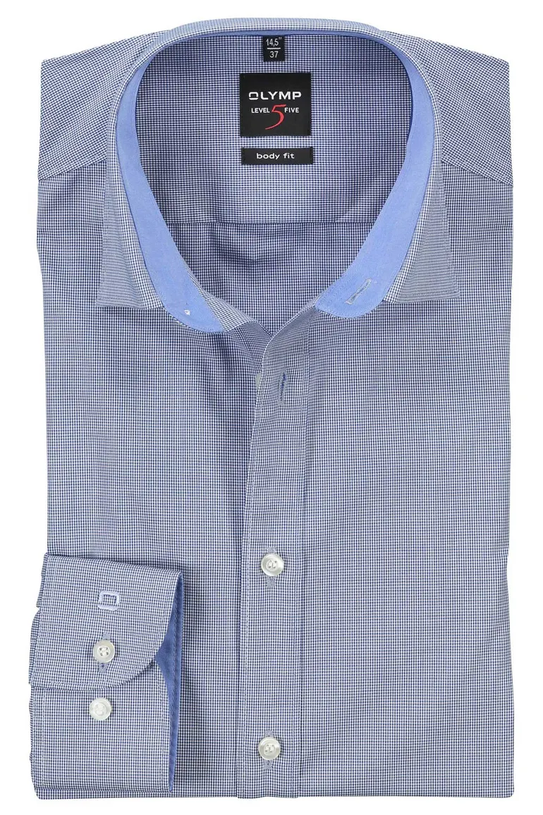 Olymp overhemd Level 5 body fit blauw structuur