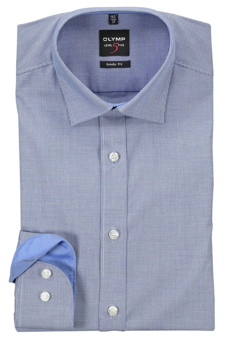 Olymp overhemd Level 5 body fit blauw structuur