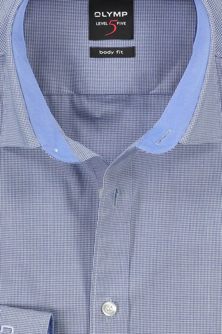 Olymp overhemd body fit Level 5 structuur blauw