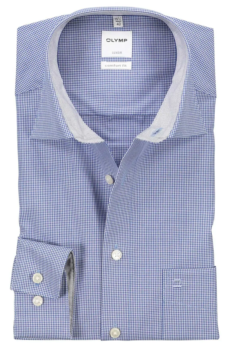 Olymp comfort fit overhemd subtiel ruitje navy