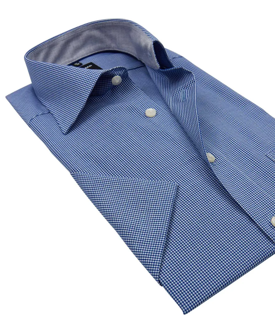 OLYMP korte mouw overhemd blauw ruit