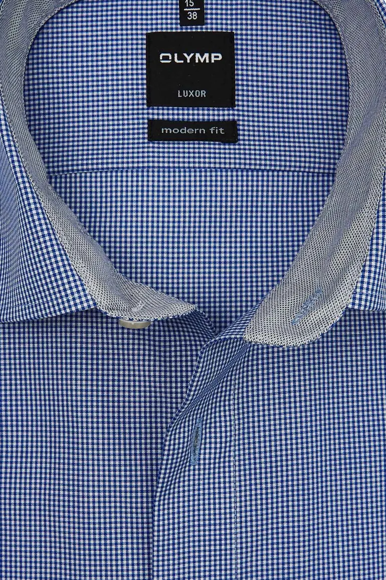 OLYMP korte mouw overhemd blauw ruit