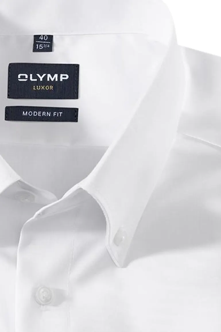 overhemd korte mouw Olymp Luxor Modern Fit wit effen katoen normale fit