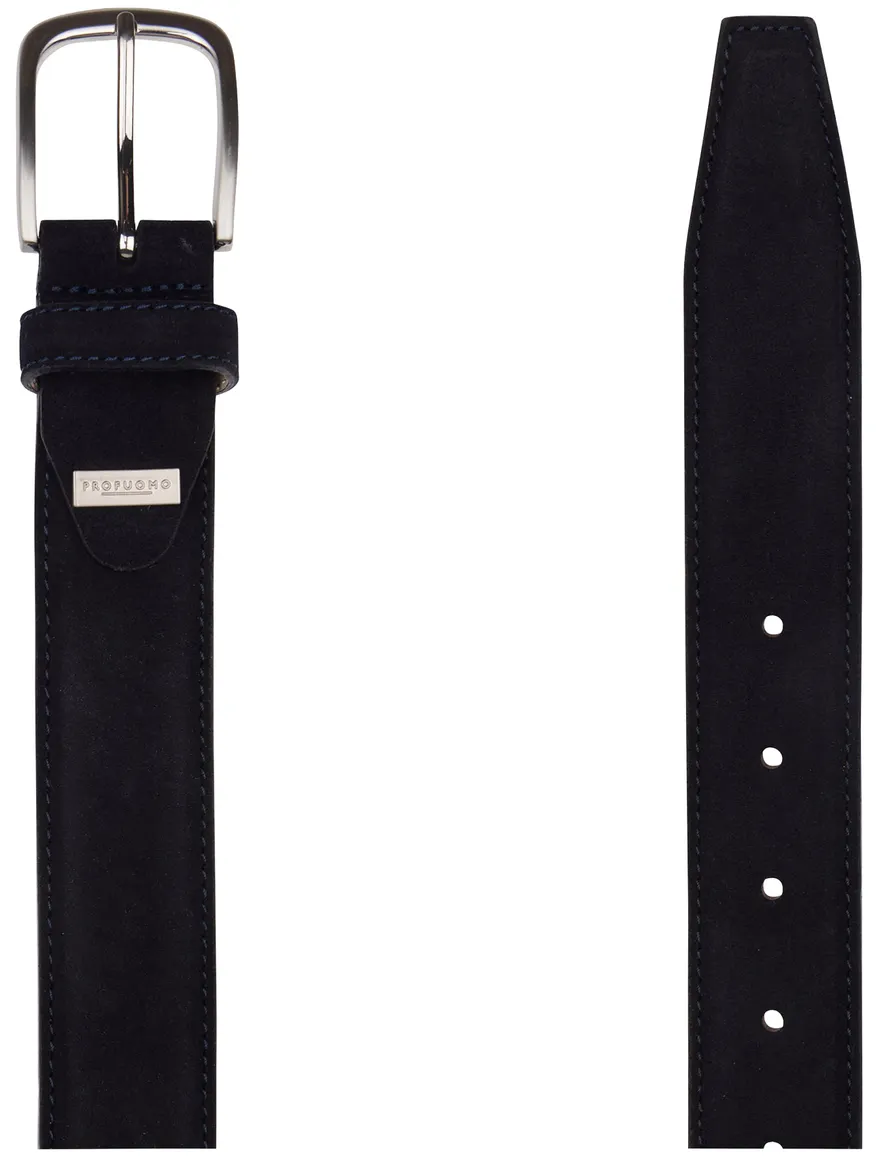 Profuomo riem navy suède stitch