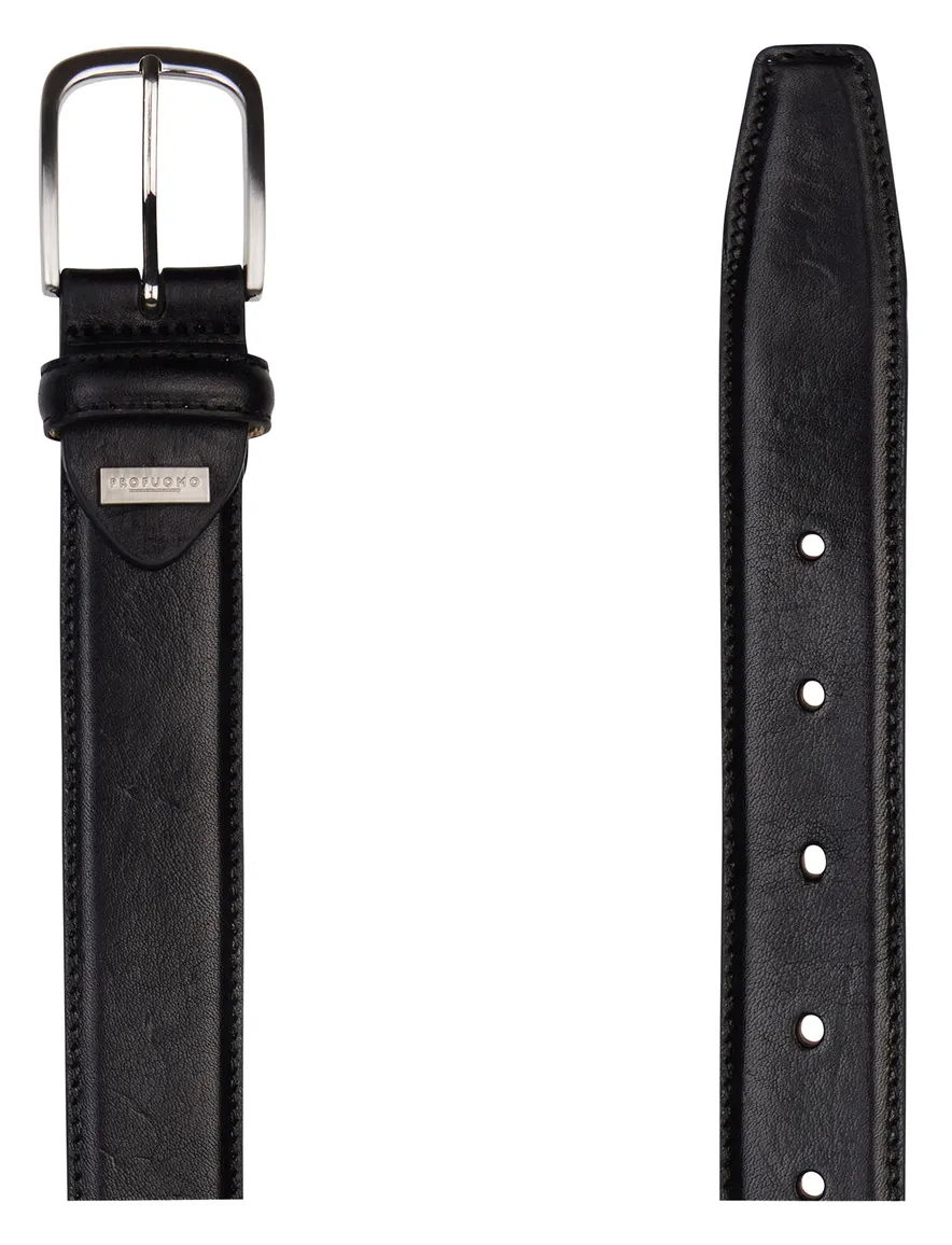 Profuomo riem solid black calf leather