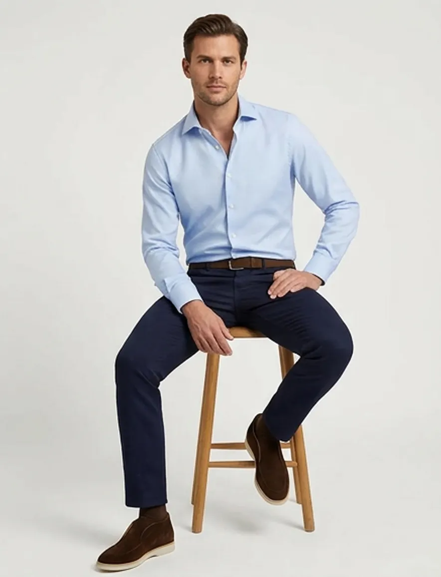 Profuomo overhemd slim fit sky blue two ply