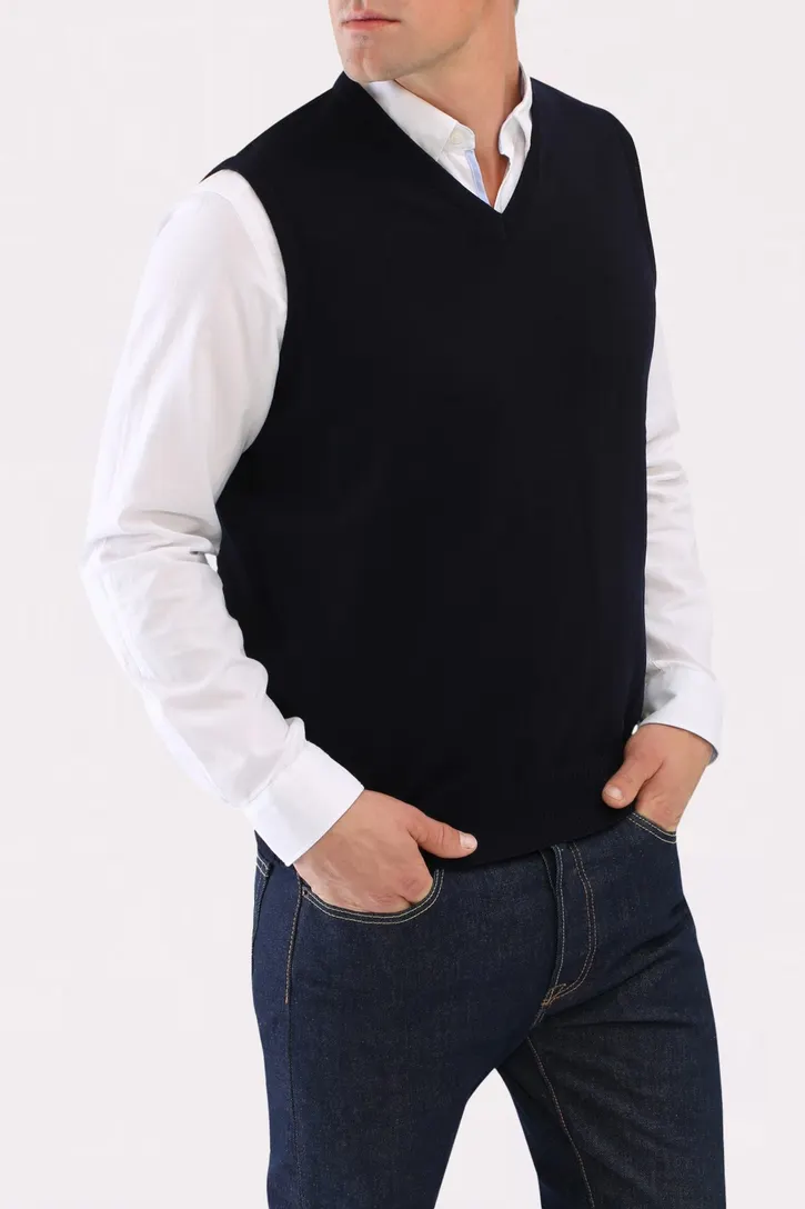 Maerz slipover navy merinowol v-hals