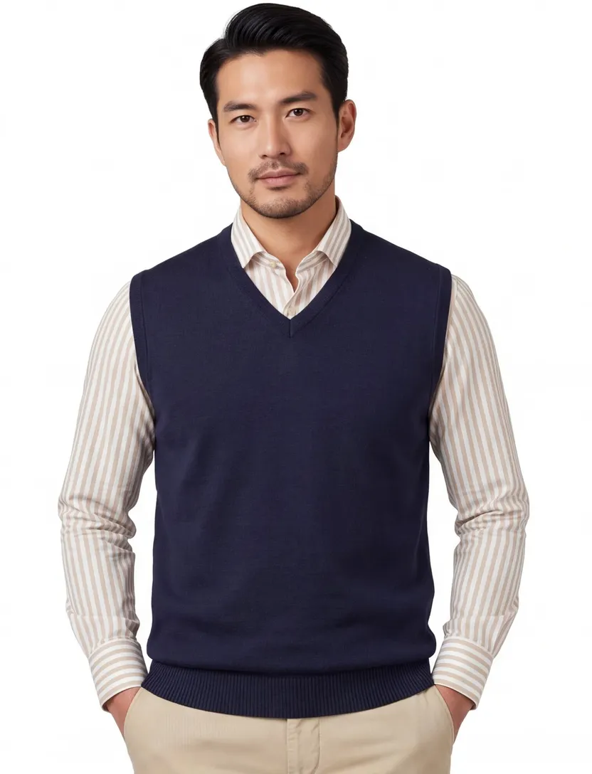 Maerz slipover navy merinowol v-hals
